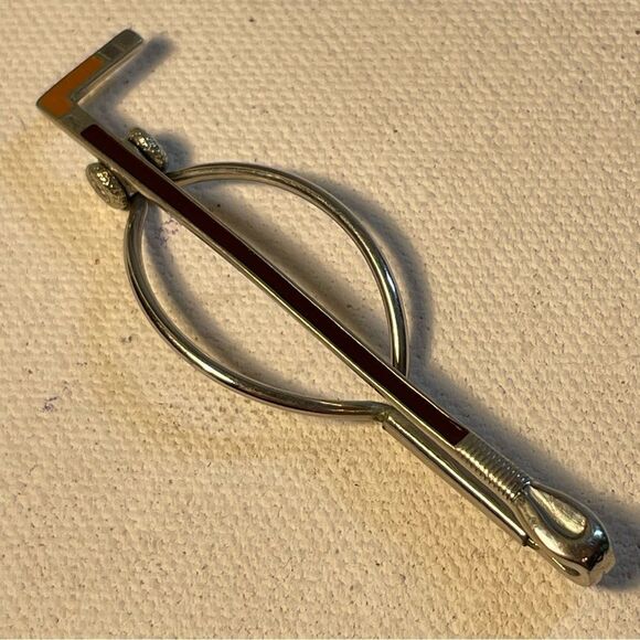 Vintage Swank Tie Bar Silver Toned enameled hockey stick NHL - Picture 3 of 10